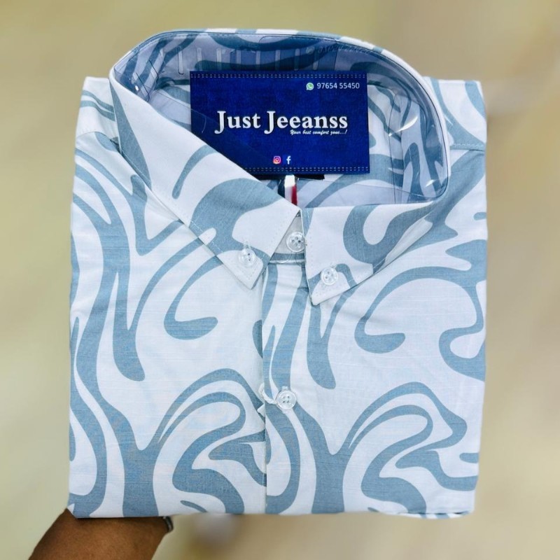 Just Jeanss Men’s Abstract Print Shirt – Light Blue